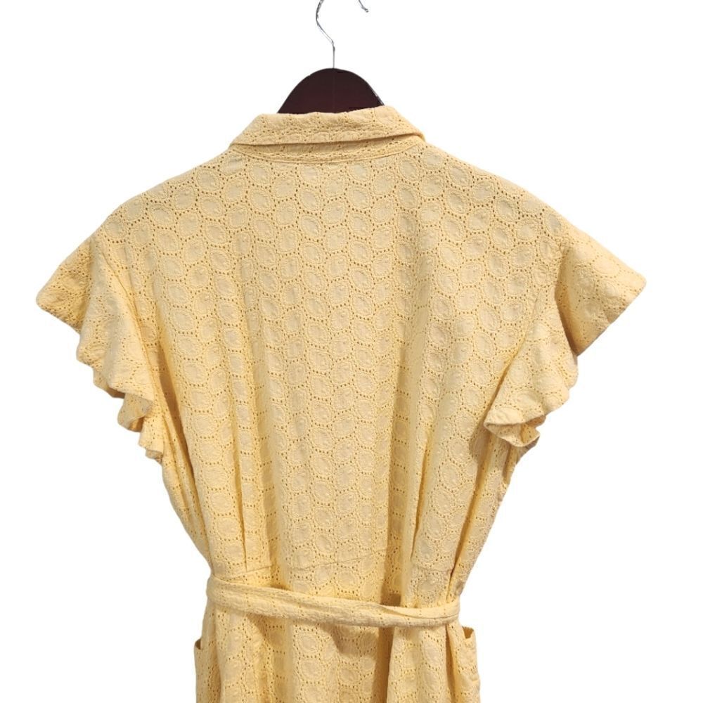 Calvin Klein Eyelet Shirt Dress Flutter Sleeve Belt Yellow 12 Women's - Picture 5 of 8